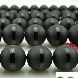 Stone 8Mm 16 Natural Stone Dl Polish Matte Black One Stripe Agata Onyx Round Loose Beads 6 8 10 Mm Pick Size Drop Delivery 2022 Jewel Dhupz