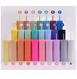 16oz Acrylic Tumblers Mugs Matte Colours Double Wall 500ml Tumbler Coffee Drinking Plastic Sippy Cup With Lid Straws FY4409 SS1101