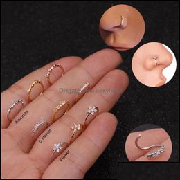 Nose Rings Studs Body Jewellery Sier And Gold Colour 20Gx8Mm Piercing Cz Hoop Nostril Ring Flower Helix Cartilage Tra Otoqk