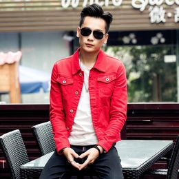 Men's Jackets Autumn Men White Jean Jacket Korean Clothes Fashion Turn-down Collar Long Sleeve Hip Hop Bomber Homme Red Denim Chaquetas