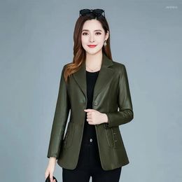 Women's Suits 2022 Fashion Spring Autumn PU Leather Jacket Women Short Blazers Coat Outerwear Lady Slim Suit Tops Casual Female