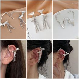 Backs Earrings Punk Fairy Clip Ear Hook Earring For Women Girl Irregular Metal Crystal Tassel Cuffs Korean No-percing