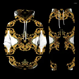 Men's Tracksuits 3D Golden Print Casual Men Trousers Suits Couple Outfits Vintage Hip Hop Hoodies Pants Fashion Male/Female Tracksuit Set
