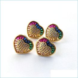 Stud Gold Colour Heart Shape Stud Earrings Micro Pave Rainbow Cubic Zirconia For Women Jewellery Er935 Drop Delivery 2022 Dhzeu