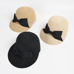 Berretti a sfera Cappello primavera estate per donna Fiocco Nastro Paglia di carta Berretto da baseball Visiera parasole Tesa curva Protezione da spiaggia Visiera