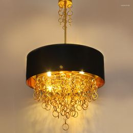 Pendant Lamps Round Gold Restaurant Lighting Luminaire Suspendu El Living Room Art Lights Cloth Shop Lamp Home