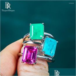 Cluster Rings Cluster Rings Bague Ringen Genuine 925 Sterling Ring For Women With 8 10 Mm Gemstones Emerald Rose Gold Colour Wedding Dhomn