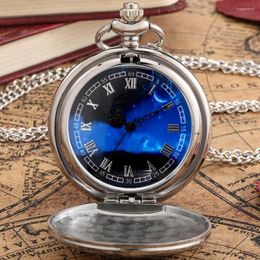 Pocket Watches Fashion Starry Sky Blue Dial Retro Smooth Face Quartz Watch Steampunk Necklace Pendant Analog Souvenir Gift For Men Women