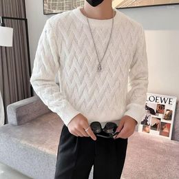 Men's Sweaters 2022 Autumn Coarse Wool Jacquard Men Thick Warm Casual Crew Neck Knitted Pullovers Vintage Streetwear Clothing