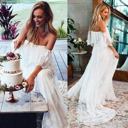 2023 Gorgeous Lace Beach Wedding Dresses Bridal Gown Short Sleeves A Line Strapless Plus Size Custom Made Beach Garden vestido de novia