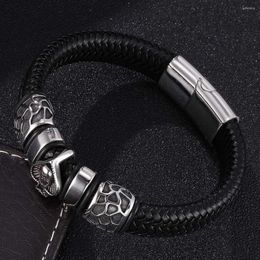 Bangle Braided Leather Bracelet Men Jewellery Punk Spades Skull Stainless Steel Magnetic Clasp Skeleton Bangles Gifts