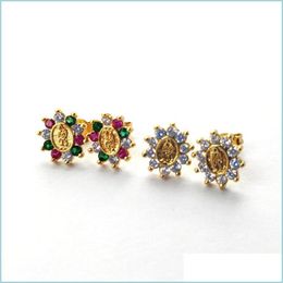 Stud Trendy Gold Colour Virgin Mary Earrings Cz Rainbow Cubic Zirconia Micro Pave Stud Jewellery Women Gift Er919 Drop Delivery 2022 Dhnsl