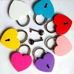 Creative Alloy Heart Shape Keys Padlock Mini Archaize Concentric Lock Vintage Old Antique door locks With Keys New Pure Colours FY5463