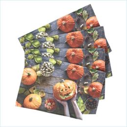 Mats Pads Thanksgiving Day Placemats Autumn Washable Non Slip Table Place Mats Pumpkins Turkey Kitchen Dining Home Decoration Drop Dhqwl