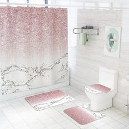 Toilet Seat Covers Marble Print Home Decor Bathroom Cover Sets Waterproof Shower Curtain Mats Carpet Rugs Suits