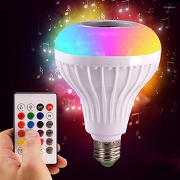 Smart E27 RGB Bluetooth Speaker LED Bulb Light 12W 110V 220V Music Playing Dimmable Wireless Lamp 24 Keys Remote Control