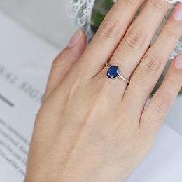 Cluster Rings Gem's Ballet Classic 2.02Ct Oval Natural Blue Sapphire Wedding Band Ring Pure 925 Sterling Silver Simple For Women