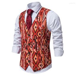 Men's Vests 2022 Designer Mens Classic V Neck Paisley Jacquard Folral Silk Waistcoat Suit Vest Pocket Men Marriage Gilet Homme