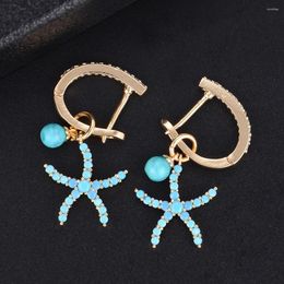 Hoop Earrings LARRAURI Cute Blue Starfish Full Mirco Cubic Zirconia For Women Setting Wedding Sea Holiday Earring Fashion Jewellery