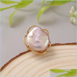 Cluster Rings Cluster Rings Baroque Pearl Open Ring For Women Party Natural Freshwater Irregar Purple/White Big Gold Color Fine Jewe Dhtq8