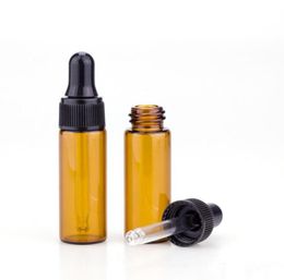 Amber Dropper Bottle 5ml Mini Glass Essential Oil Display Vial Small Serum Perfume Container with Black Lid