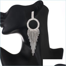 Dangle Chandelier Long Tassel Circel Drop Earrings Fl Rhinestone Crystal Dangle Earring For Women Fashion Jewellery Wedding Bridal A Dhw9B