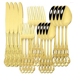 Учебные посуды наборы 20/4PCS Gold Vintage Королевская нержавеющая сталь Set Set Spoons Forks Knives Kitchen Western Dinnerware Dableware Подарок посуды