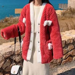 Women's Fur Knitted Faux Rex Coat Women Winter Sweater Warm Jacket V Neck Cardigan Lady Fashion Outwear