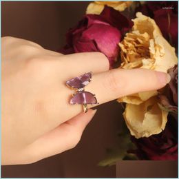 Cluster Rings Cluster Rings Korean Design Fashion Jewelry Exquisite Butterfly Purple Glass Female Opening Adjustable Index Finger Ri Dhxs1