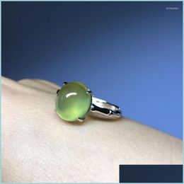 Cluster Rings Cluster Rings Original Design Natural Prehnite Opening Adjustable Ring Translucent Smooth Charm Womens Brand Sier Jewe Dhggr