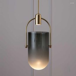 Pendant Lamps Nordic Creative Smoke Glass Chandelier Art Bucket Designer Dining Room Bedside Led Hanging Light Fixtures ZM1110