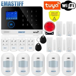 Alarm systems Wireless Tuya APP SIM GSM Home RFID Burglar Security LCD Touch Keyboard WIFI System Sensor kit Russian Spanish Voice 221101