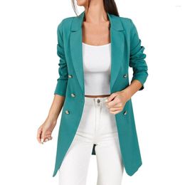 Women's Suits Lapel Slim Fit Long Sleeve Solid Colour Women Blazer Autumn Double Breasted Midi Suit Coat Outerwear