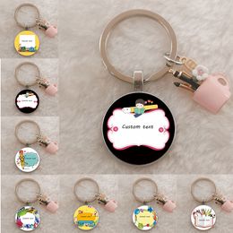 25mm Custom Text Creative TeacherS Day Keychain Ladies Crystal Pendant Keychain High Quality Keyring Gift