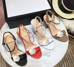 LuxuryClassic High heeled sandals Coarse heel leather Suede woman shoes Metal buckle for parties Occupation Sexy sandals size34-42