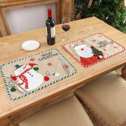 Table Mats Christmas Placemat Rectangle Linen Cartoon Mat Holiday Decor Heat Resistant For Dining