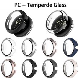 360 Full Cover PC Cases With Tempered Glass Film Screen Protector For Google Pixel Watch Pixelwatch Smartwatch