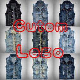 Men's Vests Custom Logo Print Big Size Ripped Cowboy Waistcoat Male Sleeveless Jean Jacket Denim Vest Men Plus 5XL 6XL