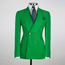 Plus Size Green Wedding Tuxedos Double Breasted Mens Pants Suits Handsome Men Prom Party Formal Outfit 2 Pieces