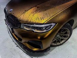 Matte Metallic Midnight Gold Vinyl Wrap Film Adhesive Decal Sticker Dark Golden Metal Car Wrapping Foil Roll Air Release Free