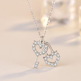 Pendant Necklaces S925 Silver Key Lock Necklace Summer Women's Tide Love Zircon Set Engagement Gift