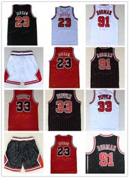 2022 new Men Vintage 23 Basketball Jerseys 33 91 Red White Black Stitched Shorts yellow sport