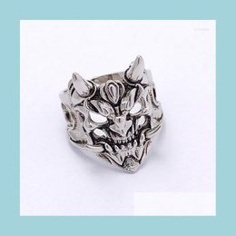 Cluster Rings Cluster Rings Trendy Creative Punk Japanese Demon Samurai Ring For Men Gothic Style Sier Colour Adjustable Open Street Dhtdb