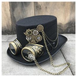Berets Fashion Men Women Retro Handmade Steampunk Top Hat With Gear Glasses Stage Magic Cosplay Size 57CM