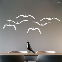 Pendant Lamps Nordic Creative Seagull Acrylic LED Light Bar Dinning Room Suspension Luminaire Kitchen Lamp Fixtures