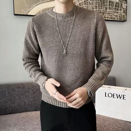Men's Sweaters Autumn Winter Solid Color Casual Sweater Long Sleeve Coarse Wool Loose Crew Neck Knit Pullovers Social Streetwear Men