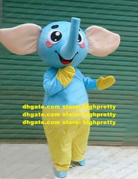 Good-looking Blue Elephant Elephish Mascot Costume Cartoon Character Mascotte Adult Smiling Face Yellow Gloves Trousers No.9908