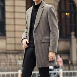 Men's Trench Coats 2023 Striped Mink Velour Elegant Mens Winter Overcoats Warm England Gentleman Velvet Social Long Jackets For Men