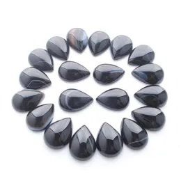 Natural Stripe Black Agate Gemstones Teardrop 13x18mm Cabochon No Hole Loose Beads for DIY Jewelry Making Earrings Bracelets Necklace Rings AccessoriesU3289