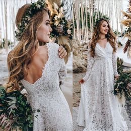 2023 Gorgeous Lace Wedding Dresses Bridal Gown Long Sleeves A Line V Neck Back Plus Size Custom Made Beach Garden Vestido De Novia 403 403